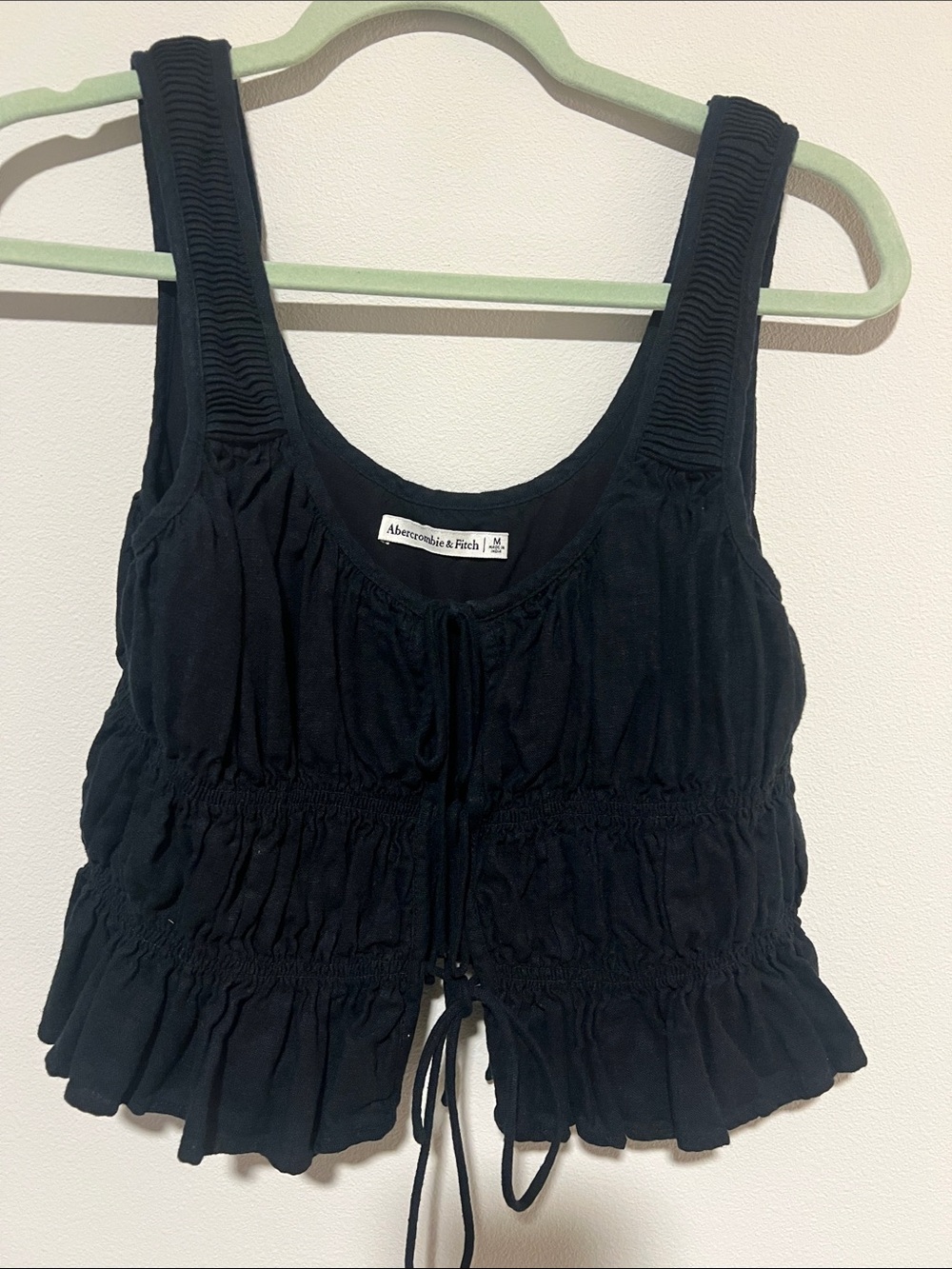 Abercrombie & Fitch Black Smocked Ruffle Tie-Front Tank